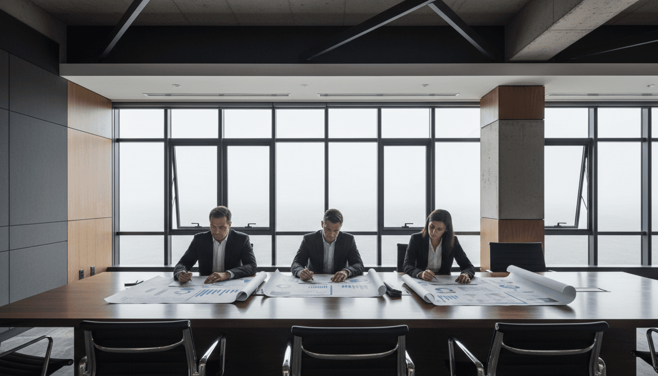 Professional consultant reviewing strategic program documentation